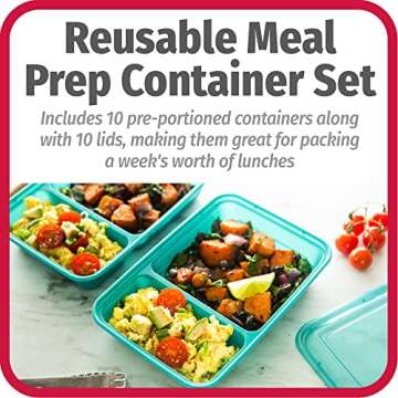 Good Cook Meal Prep, 2 Compartment BPA Free, Microwavable/Dishwasher/Freezer Safe, Teal