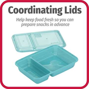 Good Cook Meal Prep, 2 Compartment BPA Free, Microwavable/Dishwasher/Freezer Safe, Teal