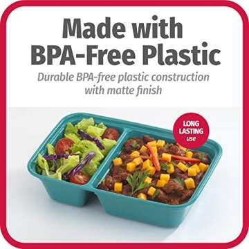Good Cook Meal Prep, 2 Compartment BPA Free, Microwavable/Dishwasher/Freezer Safe, Teal