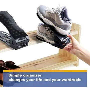 YIHATA Shoe Slots Organizer, Adjustable Shoe Stacker Storage Space Saver, Double Deck Shoe Rack Holder for Closet Organization, Thickening Quality Upgrade (16Pack, Black)