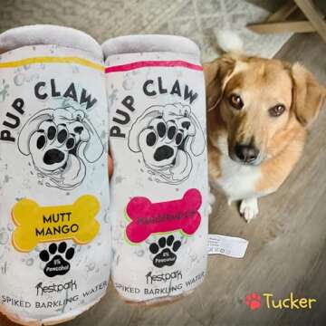 Nestpark Pup Claw Dog Toys - Funny Cute Plush Dog Toys with Squeaker - Parody (2 Pack) (Tropical Pack)
