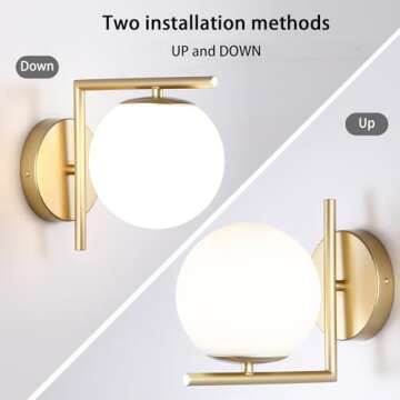 Yuniexuber Gold Mid Century Wall Sconces Set of Two,Modern Sconces Wall Lighting Decor with Globe Milky White Glass Shade for Bedroom Kitchen Hallway Living Room Bathroom Vanity Light Fixture