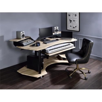 Elegant Music Recording Studio Desk in Natural Oak