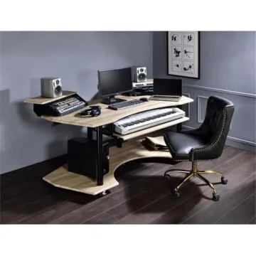Elegant Music Recording Studio Desk in Natural Oak