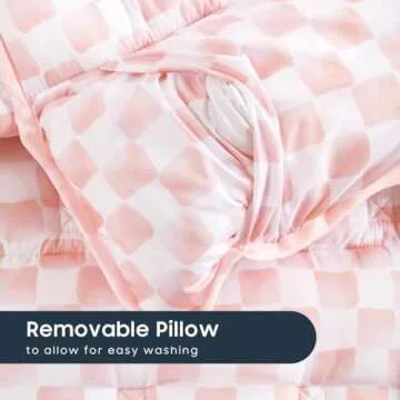 Wake In Cloud - Toddler Nap Mat with Pillow and Blanket, for Kids Boys Girls in Kindergarten Daycare Preschool Pre K, Roll Up Sleeping Bag, Gingham Plaid Grid Checkered, Pink White, Standard