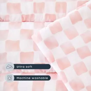 Wake In Cloud - Toddler Nap Mat with Pillow and Blanket, for Kids Boys Girls in Kindergarten Daycare Preschool Pre K, Roll Up Sleeping Bag, Gingham Plaid Grid Checkered, Pink White, Standard