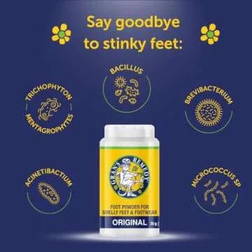 Gran's Remedy Natural Shoe Deodorizer and Foot Odor Eliminator Powder for Men, Women, and Kids, Absorb Sweat and Moisture, Neutralize Smelly Odors, Cooling