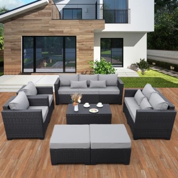 Rattaner Patio Furniture Sets 7 Pieces Outdoor Seating with Storage Table