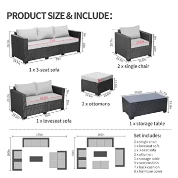 Stylish Rattaner 7 Piece Patio Furniture Set with Storage