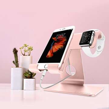 Apple Watch Stand , ZVEproof 2 in 1 Universal Desktop CellPhone Apple Watch Stand , Aluminum iWatch iPhone Tablet Charging Station Stand Dock for iPhone and Apple Watch (with 38mm Case), Rose Gold