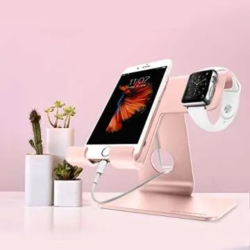 Apple Watch Stand , ZVEproof 2 in 1 Universal Desktop CellPhone Apple Watch Stand , Aluminum iWatch iPhone Tablet Charging Station Stand Dock for iPhone and Apple Watch (with 38mm Case), Rose Gold