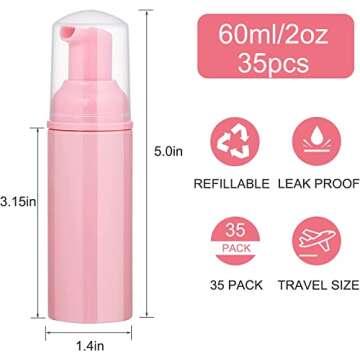 35 pcs 2oz (60ml) Foam Soap Dispensers Mini Plastic Refillable Travel Bottles with Pump for Hand San...