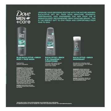 Dove Men+ Care Gift Set Dove Body Wash, Men's Shampoo & Conditioner 2-in-1, Deodorant, Eucalyptus + Birch Scent (3 Piece Set)