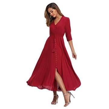 VintageClothing Women's Floral Maxi Dresses with Sleeves Flowy Boho Beach Party Dress Casual Summer Dress, M