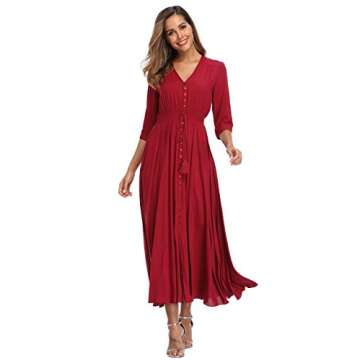 VintageClothing Women's Floral Maxi Dresses with Sleeves Flowy Boho Beach Party Dress Casual Summer Dress, M