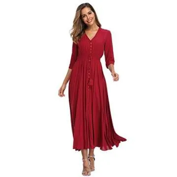 VintageClothing Women's Floral Maxi Dresses with Sleeves Flowy Boho Beach Party Dress Casual Summer Dress, M