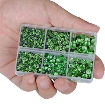 LPBeads 6400 Pieces Emerald and Peridot Hotfix Rhinestones Flat Back 5 Mixed Sizes Crystal Round Glass Gems with Tweezers and Picking Rhinestones Pen