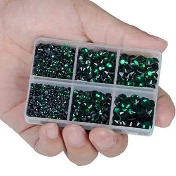 LPBeads 6400 Pieces Emerald and Peridot Hotfix Rhinestones Flat Back 5 Mixed Sizes Crystal Round Glass Gems with Tweezers and Picking Rhinestones Pen