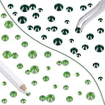 LPBeads 6400 Pieces Emerald and Peridot Hotfix Rhinestones Flat Back 5 Mixed Sizes Crystal Round Glass Gems with Tweezers and Picking Rhinestones Pen