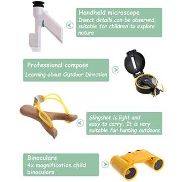 YEITIADY Outdoor Adventure Kit for Kids -16 Pcs Binoculars,Compass,Flashlight,Magnifying Glass Kids,...