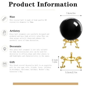 KRISININE 80mm Black Crystal Ball with Gold Stand