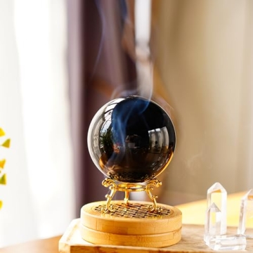KRISININE 80mm Black Crystal Ball with Gold Stand
