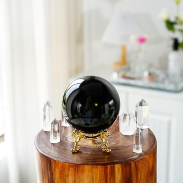 KRISININE 80mm Black Crystal Ball with Gold Stand