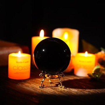 KRISININE 80mm Black Crystal Ball with Gold Stand