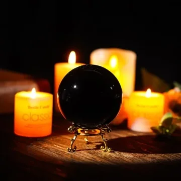 KRISININE 80mm Black Crystal Ball with Gold Stand