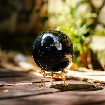 KRISININE 80mm Black Crystal Ball with Gold Stand