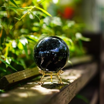 KRISININE 80mm Black Crystal Ball with Gold Stand