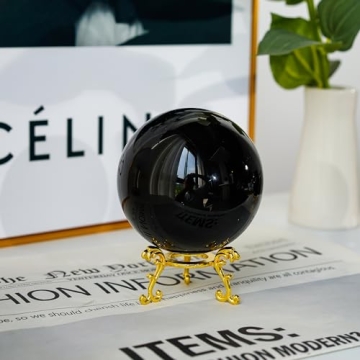 KRISININE 80mm Black Crystal Ball with Gold Stand