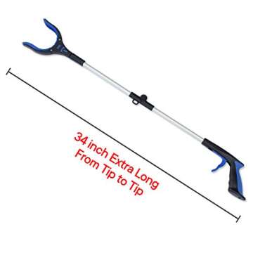 RMS 34 Inch Extra Long Reacher Grabber - Foldable Gripper and Reaching Tool with Rotating Jaw