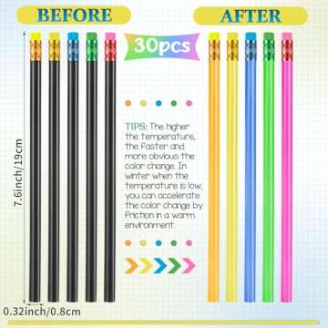 Outus 30 Pieces Color Changing Mood Pencil Bulk with Eraser 2B Wooden Heat Activated Fun Pencils Ass...