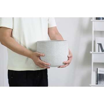 Olly & Rose Barcelona Ceramic Plant Pot Large 10 Inch - Off White Grey Flower Pots - Plant Pots Indo...