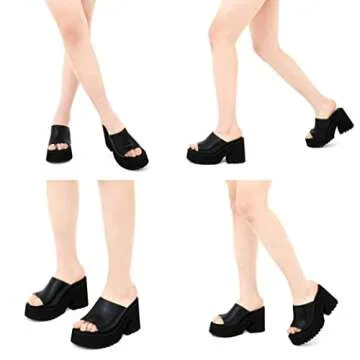 AMINUGAL Platform Wedge Heel Sandals For Women Chunky Block High Heels Slip-On Slippers Open Round Toe Comfortable Fashion Summer Heeled Shoes