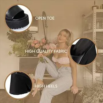 AMINUGAL Platform Wedge Heel Sandals For Women Chunky Block High Heels Slip-On Slippers Open Round Toe Comfortable Fashion Summer Heeled Shoes