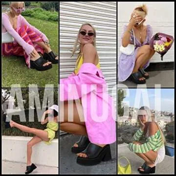 AMINUGAL Platform Wedge Heel Sandals For Women Chunky Block High Heels Slip-On Slippers Open Round Toe Comfortable Fashion Summer Heeled Shoes