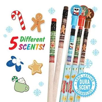 Holiday Smencils for Grown Ups - HB #2 Patented Gourmet Scented Fun Pencils, 5 Count - Stocking Stuffer, White Elephant Gifts for Adults, Office Supplies, Party Favors