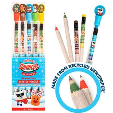 Holiday Smencils for Grown Ups - HB #2 Patented Gourmet Scented Fun Pencils, 5 Count - Stocking Stuffer, White Elephant Gifts for Adults, Office Supplies, Party Favors
