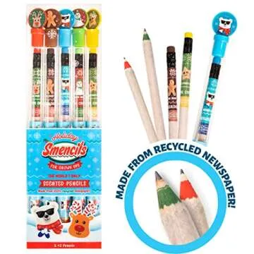 Holiday Smencils for Grown Ups - HB #2 Patented Gourmet Scented Fun Pencils, 5 Count - Stocking Stuffer, White Elephant Gifts for Adults, Office Supplies, Party Favors