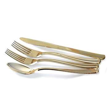 " OCCASIONS " 150pcs set (25 Guests)-Wedding Plastic Plates & cutlery -Disposable heavyweight Dinnerware 9.5'', 6.5'' + Silverware w/double fork (Square White)