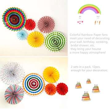 12Pcs Colorful Fiesta Paper Fans for Any Celebration