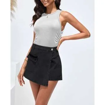 luvamia Denim Skirt Summer Skorts for Women Black Mini Skort Mini Skorts Skirts for Women Beach Outfits for Women 2024 Washed Black Large Fits Size 12 Size 14