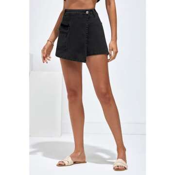 luvamia Denim Skirt Summer Skorts for Women Black Mini Skort Mini Skorts Skirts for Women Beach Outfits for Women 2024 Washed Black Large Fits Size 12 Size 14