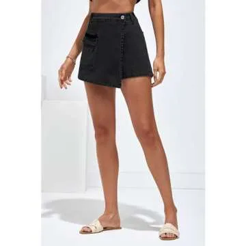 luvamia Denim Skirt Summer Skorts for Women Black Mini Skort Mini Skorts Skirts for Women Beach Outfits for Women 2024 Washed Black Large Fits Size 12 Size 14