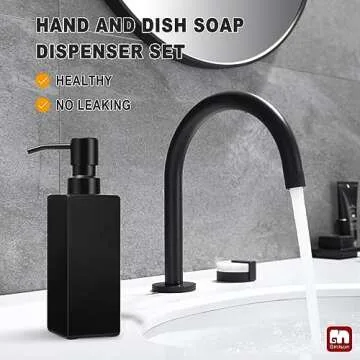 GMISUN Black Soap Dispenser, Hand Soap Dispenser Bathroom, 12oz Glass Soap Dispenser with Stainless Steel Pump, Liquid Dish Soap Dispenser for Kitchen, Modern Bathroom/Kitchen Soap Dispenser Set