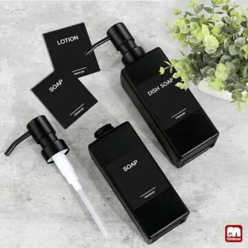 GMISUN Black Soap Dispenser, Hand Soap Dispenser Bathroom, 12oz Glass Soap Dispenser with Stainless Steel Pump, Liquid Dish Soap Dispenser for Kitchen, Modern Bathroom/Kitchen Soap Dispenser Set