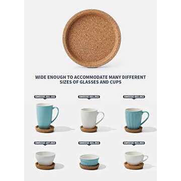 Sweese Cork Coasters - 4 Inch Perfect for Most Kind of Mugs - Protect Your Table from a Liquid Ring - Set of 10
