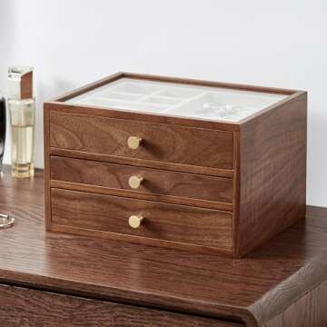Homruilink Black Walnut Wooden Jewelry Box for Elegant Storage